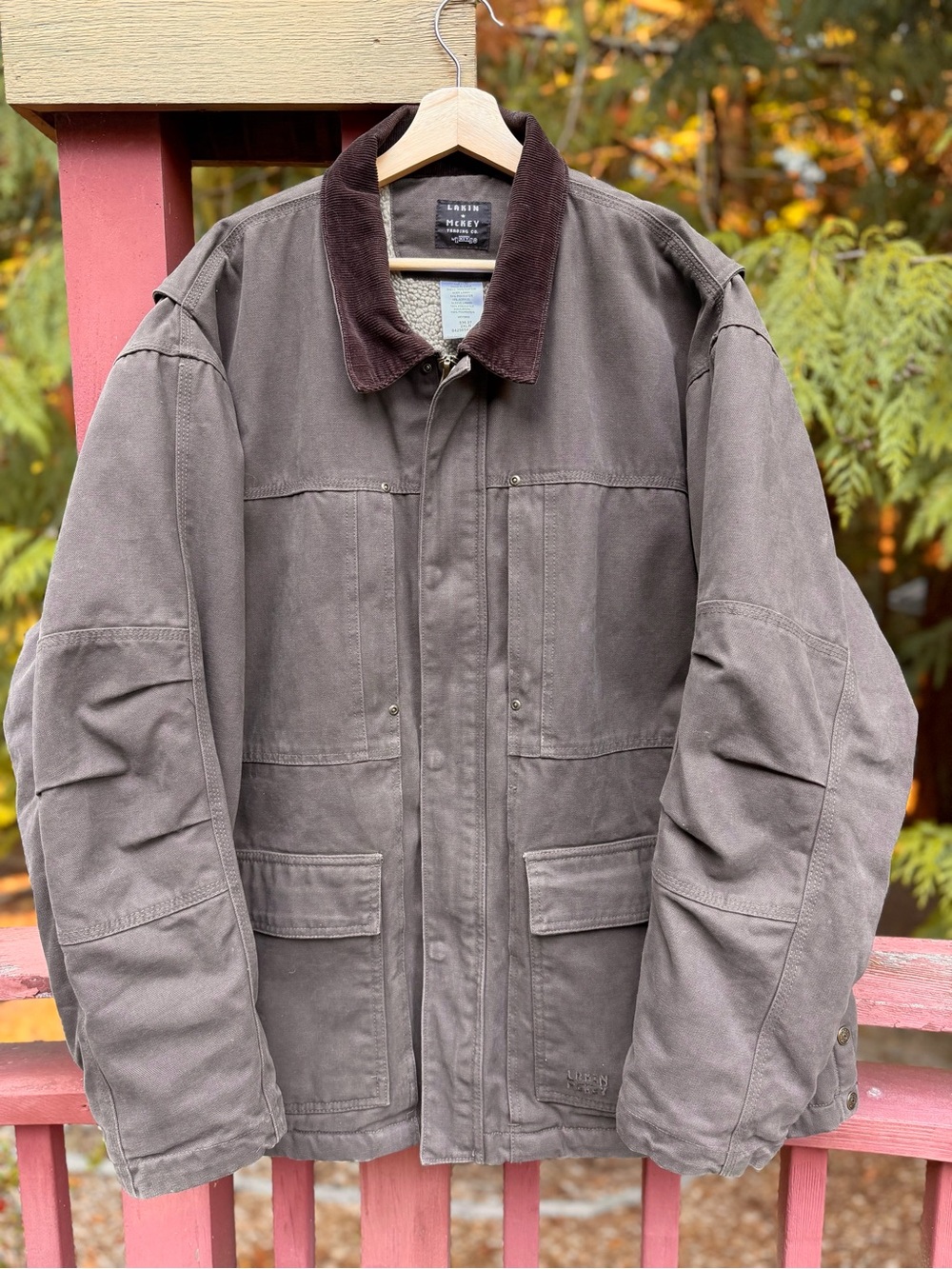 Lakin McKey by Key Canvas Work Jacket 2XLR Sherpa Lined Corduroy Collar